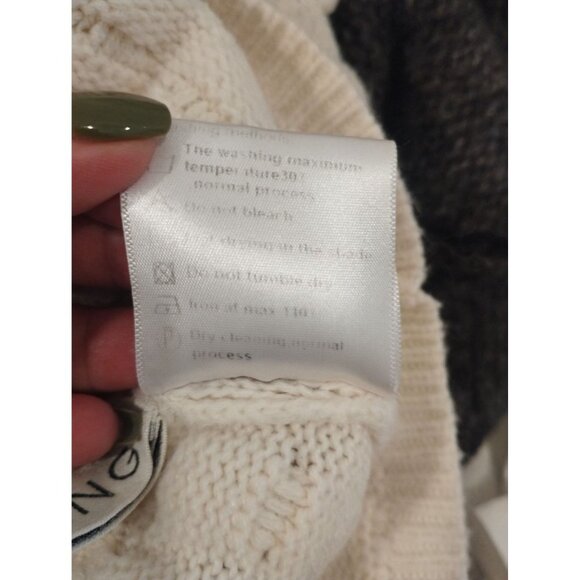 j.ing Ivory Cream Popcorn Knit Textured Drawstring Bell Sleeve sweater S - Picture 11 of 13